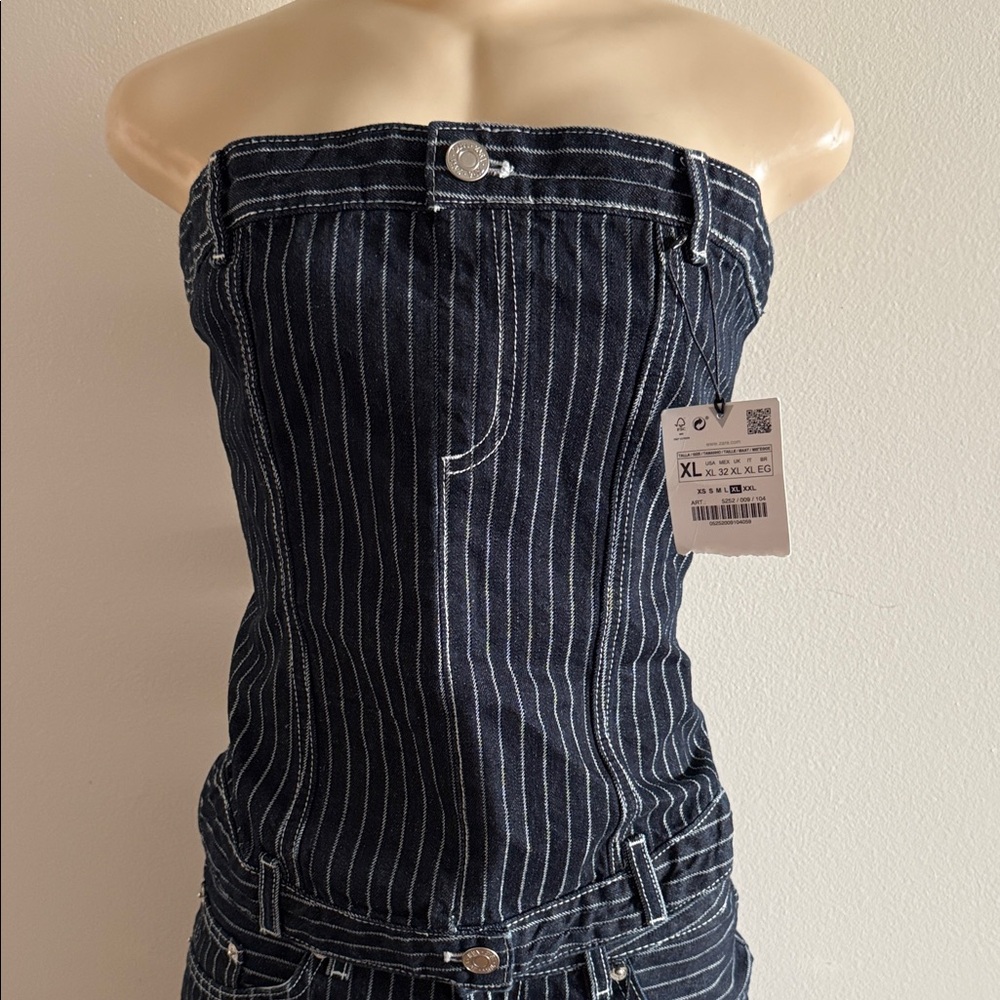 Zara Pinstripe Denim Tube Top NWT Size XL